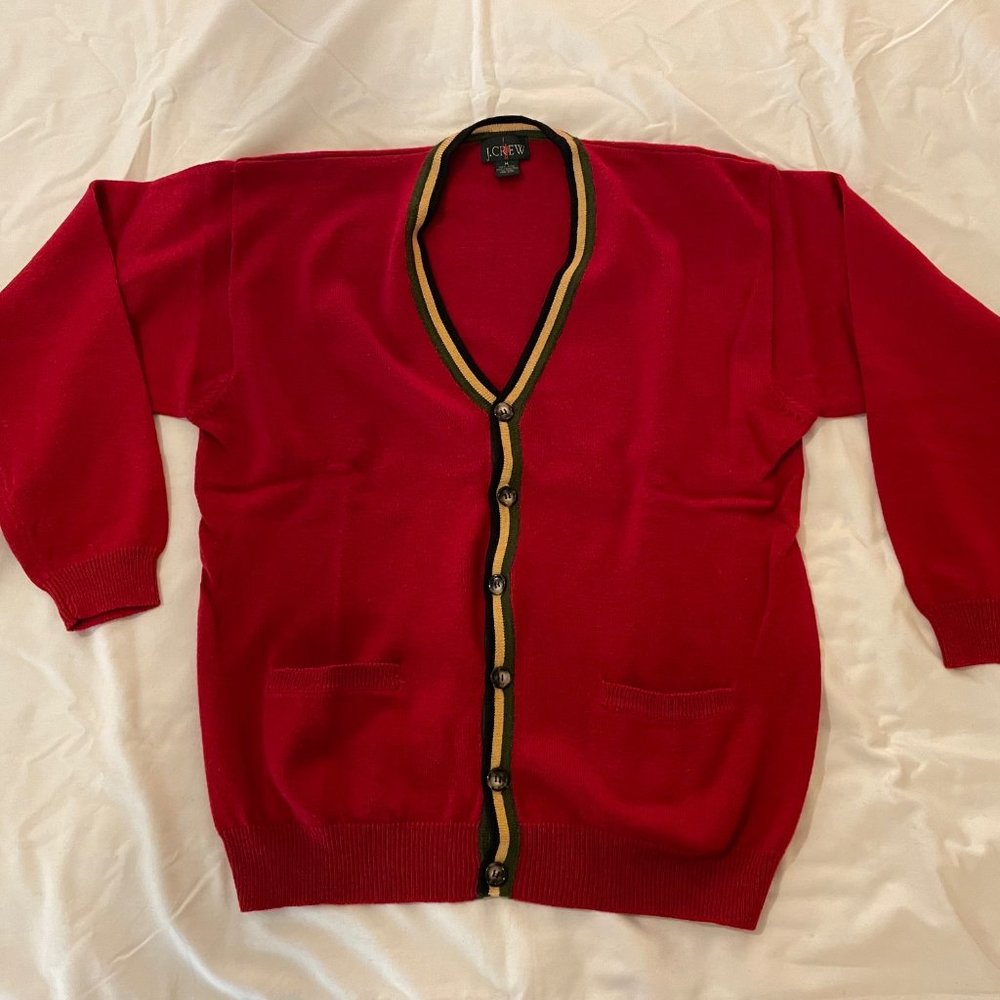 J Crew red wool cardigan